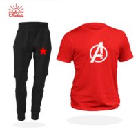 ست تیشرت قرمز و اسلش AVENGERS