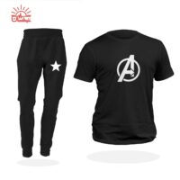 ست تیشرت مشکی و اسلش AVENGERS
