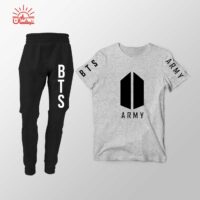 ست تیشرت طوسی و اسلش BTS