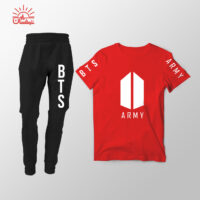 ست تیشرت قرمز و اسلش BTS