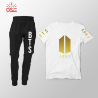 ست تیشرت سفید و اسلش BTS