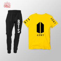ست تیشرت زرد و اسلش BTS